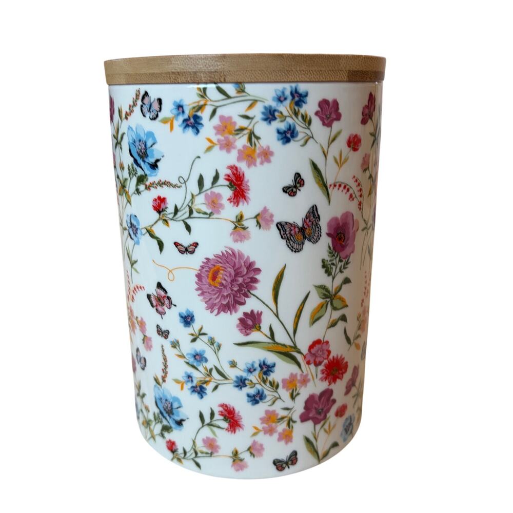 Grace Teaware Porcelain Canister w/ Wooden Lid Spring Floral Butterflies 8in NEW - Picture 15 of 15